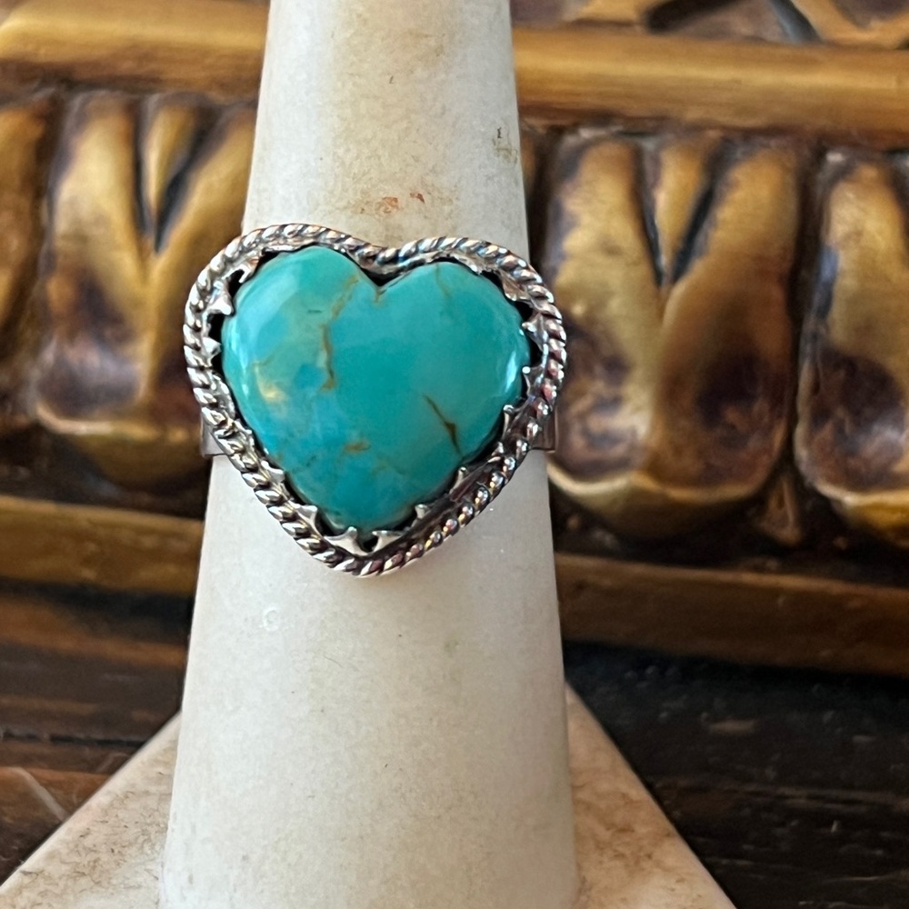 Kingman Turquoise Heart Ring Stamped 925 - Picture 2 of 6
